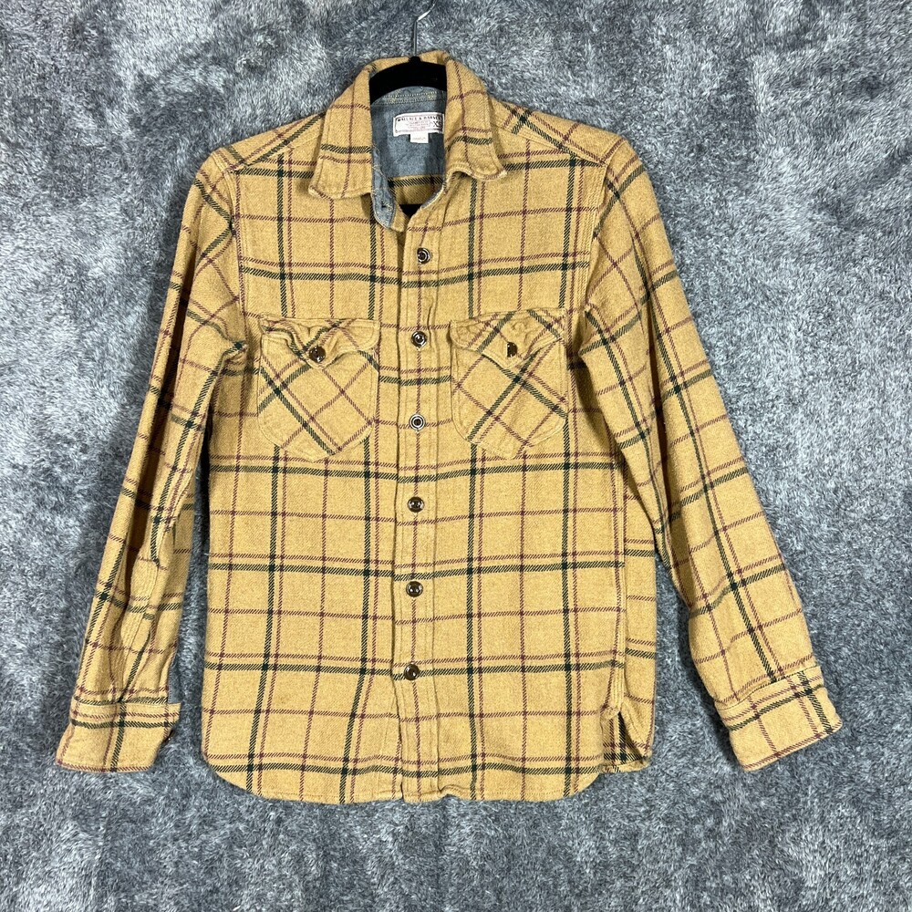 Wallace and Barnes Shirt Mens XS Beige Plaid Flannel Double Pocket Outdoors